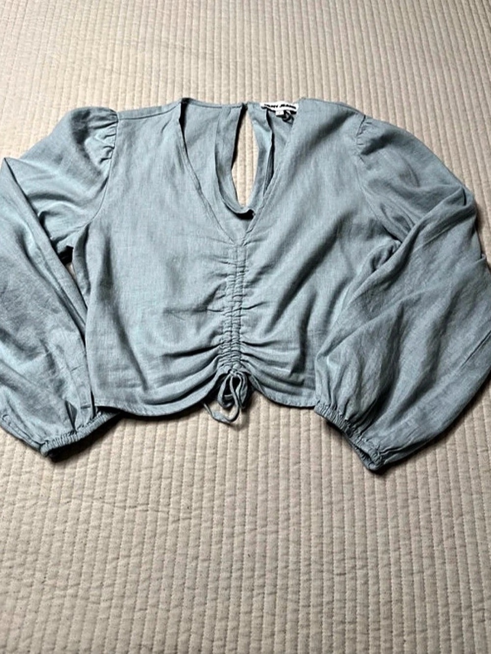 DKNY Jeans Ruched Long Sleeve Blouse in Blue Size Medium
